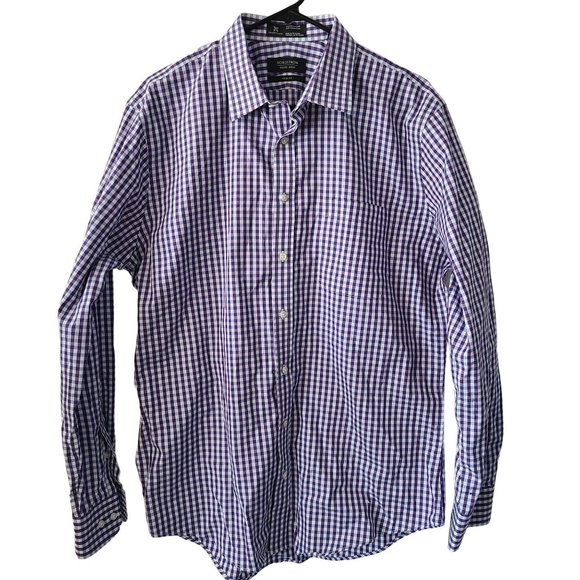 Nordstrom Men's Shop Trim Fit 100% Cotton Plaid Button-Up Shirt Size 16.5 - Picture 1 of 7